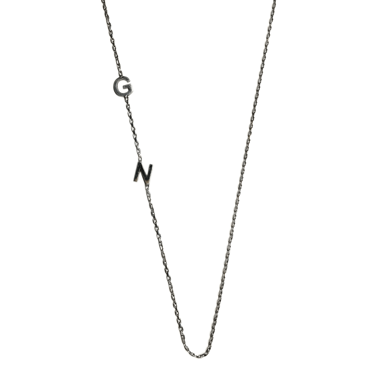 Sterling Silver Charm Necklace, 18" - Minimalist Letter G & N Asymmetrical Design Chain Choker Necklace