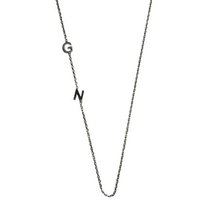 Sterling Silver Charm Necklace, 18" - Minimalist Letter G & N Asymmetrical Design Chain Choker Necklace