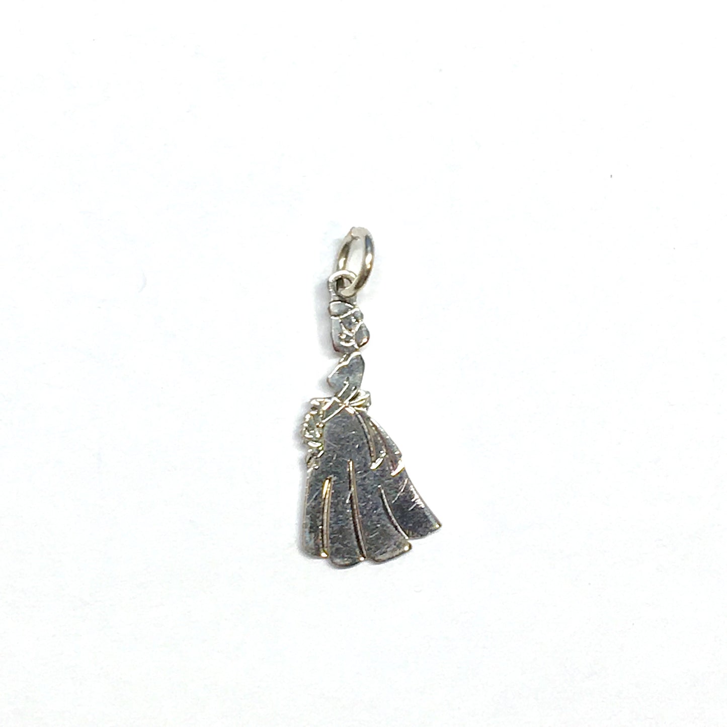 Bride Charm - Vintage 30s Sterling Silver " The Proms " Historical Woman in Dress w/ Flowers Charm Pendant