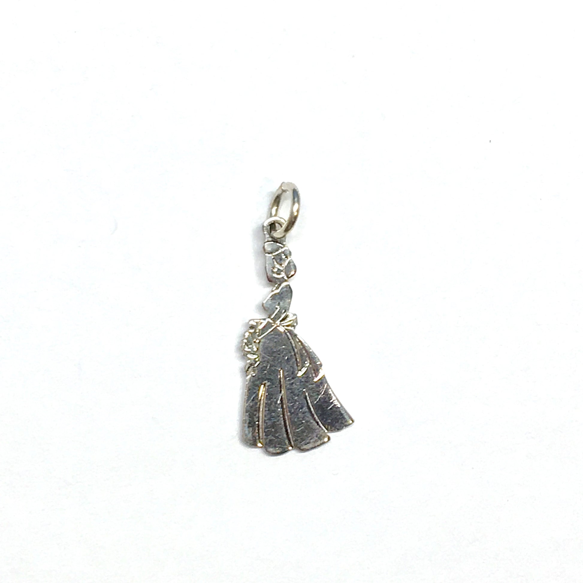 Bride Charm - Vintage 30s Sterling Silver " The Proms " Historical Woman in Dress w/ Flowers Charm Pendant