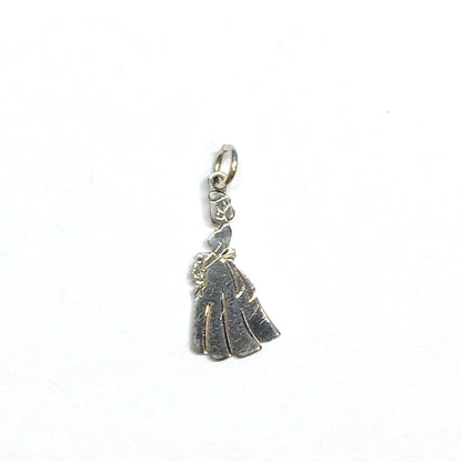 Bride Charm - Vintage 30s Sterling Silver " The Proms " Historical Woman in Dress w/ Flowers Charm Pendant