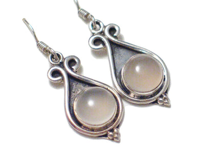 Sterling Silver Dangle Earrings, Dusty Rose Quartz Stone drop Earrings