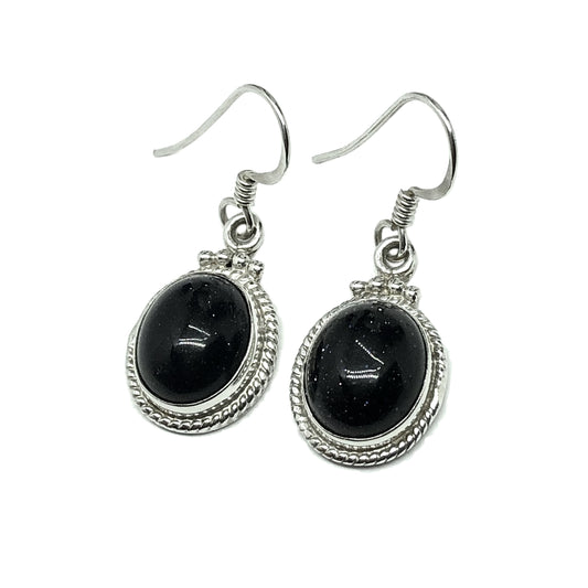Sterling Silver Earrings Womens Dark Blue Goldstone Stone Earrings