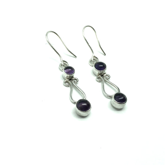 Sterling Silver Earrings Womens Purple Amethyst Gemstone Dangle Earrings