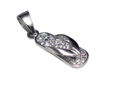 Sterling Silver Flipflop Pendant, Elegant Cubic Zirconia Stone Silver Shoe Pendant