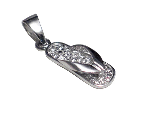 Sterling Silver Flipflop Pendant, Elegant Cubic Zirconia Stone Silver Shoe Pendant