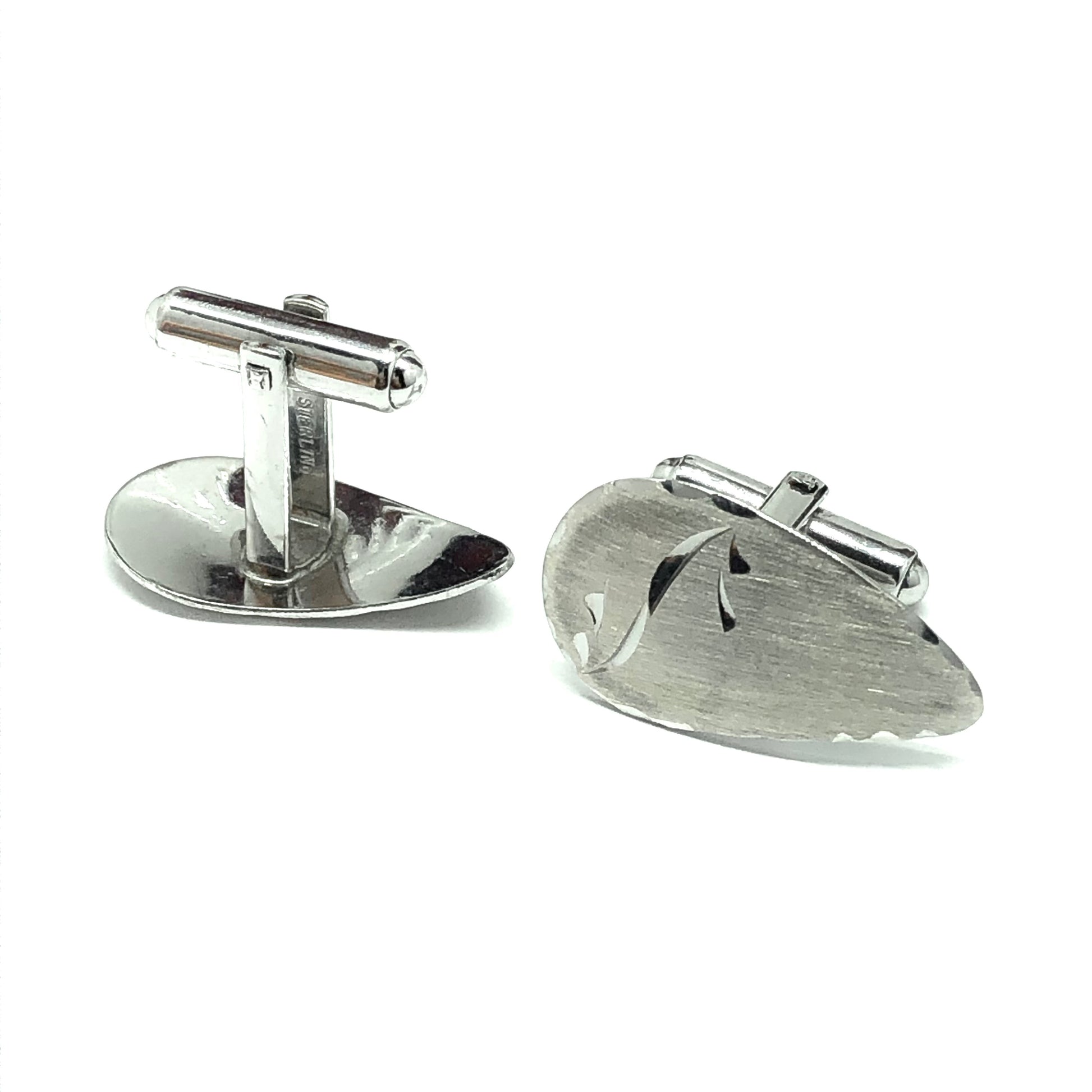 Sterling Silver Cufflinks Mens Brushed Paisley Design Bullet Back Style Cufflinks