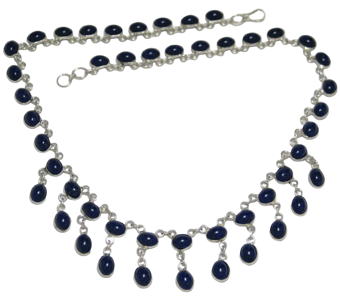 Sterling Silver Necklace, Fancy Beaded Blue Stone Tassel Collar Tennis Necklace