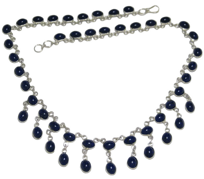 Sterling Silver Necklace, Fancy Beaded Blue Stone Tassel Collar Tennis Necklace