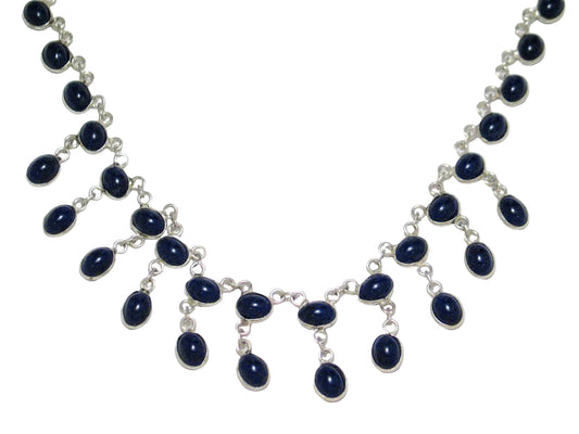 Sterling Silver Necklace, Fancy Beaded Blue Stone Necklace