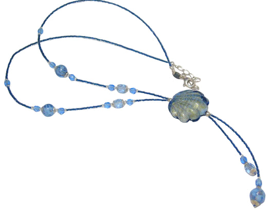Sterling Silver Necklace, Designer Rossana Blue Venetian Clam Shell Beaded Statement Necklace