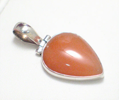 Sterling Silver Pendant, Unique Frosty Grapefruit Color Aventurine Stone Teardrop Pendant