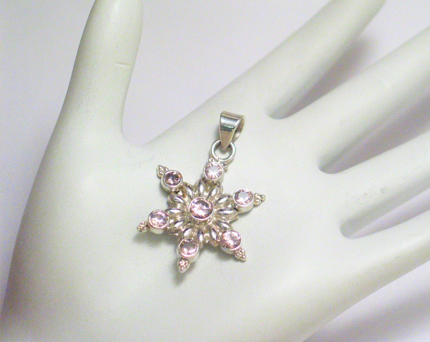 Sterling Silver Pendant, Star Design Sparkly Pink Stone 925 Silver Pendant