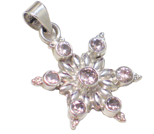 Sterling Silver Pendant, Star Design Sparkly Pink Stone 925 Silver Pendant