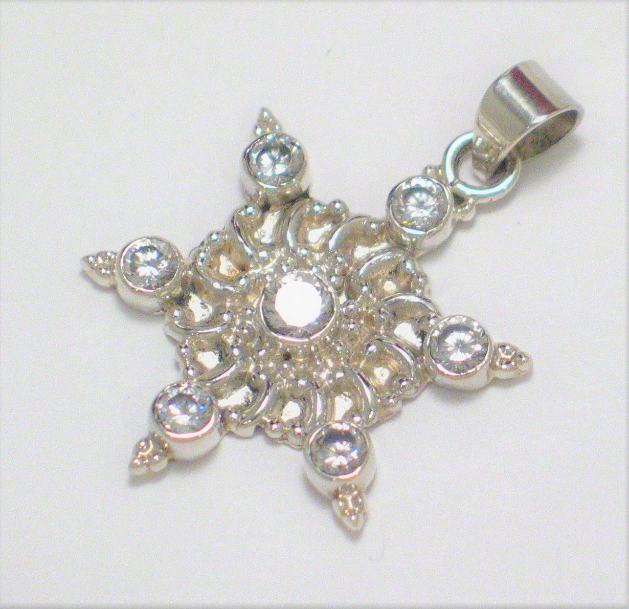Sterling Silver Pendant, Unique Glittering Cubic Zirconia Stone Pendant