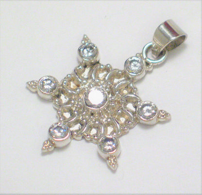 Sterling Silver Pendant, Unique Glittering Cubic Zirconia Stone Pendant