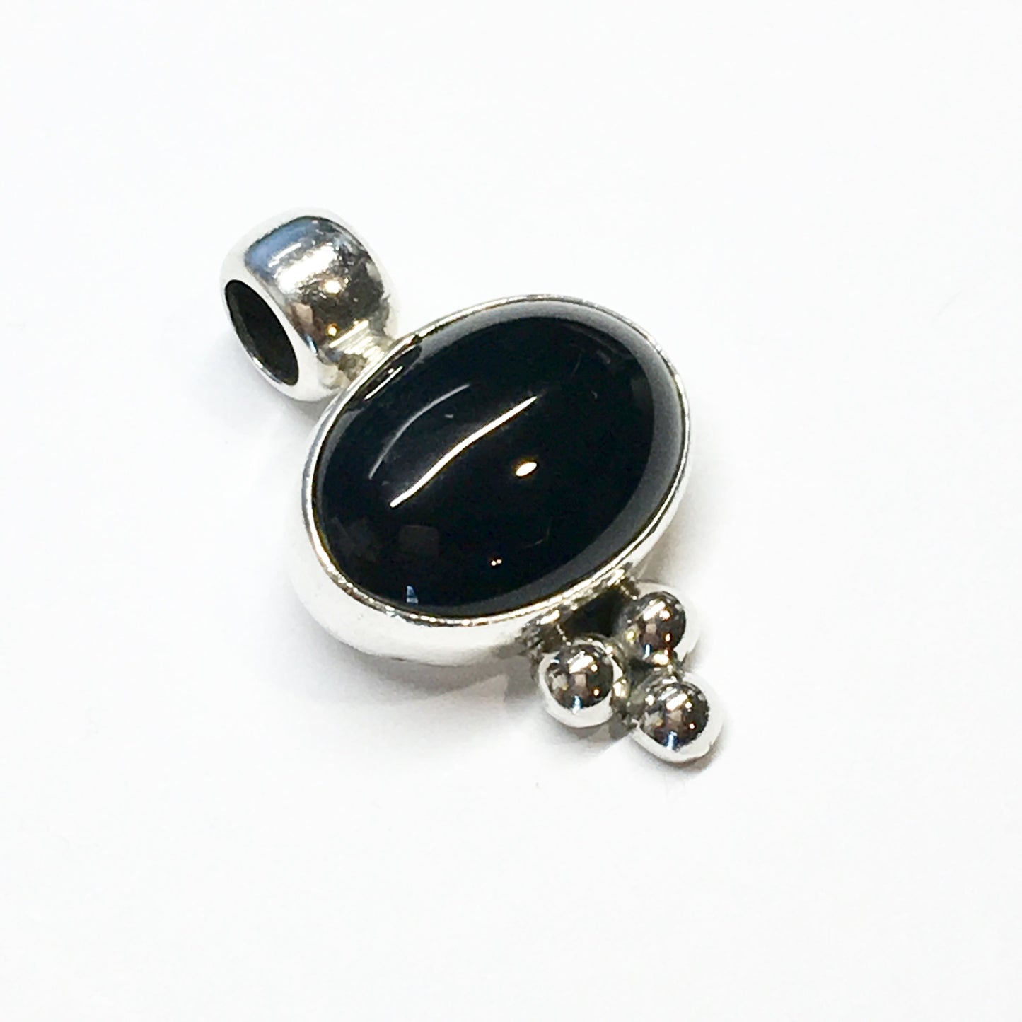 Sterling Silver Pendant, Vintage unisex style black stone silver pendant