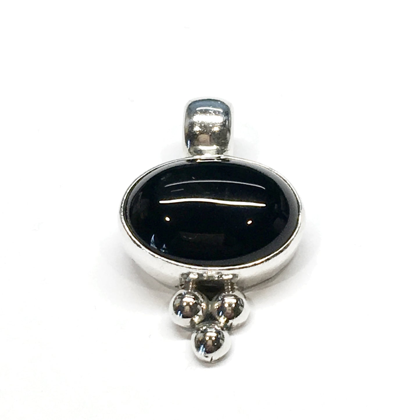 Sterling Silver Pendant, Vintage simple black stone silver pendant