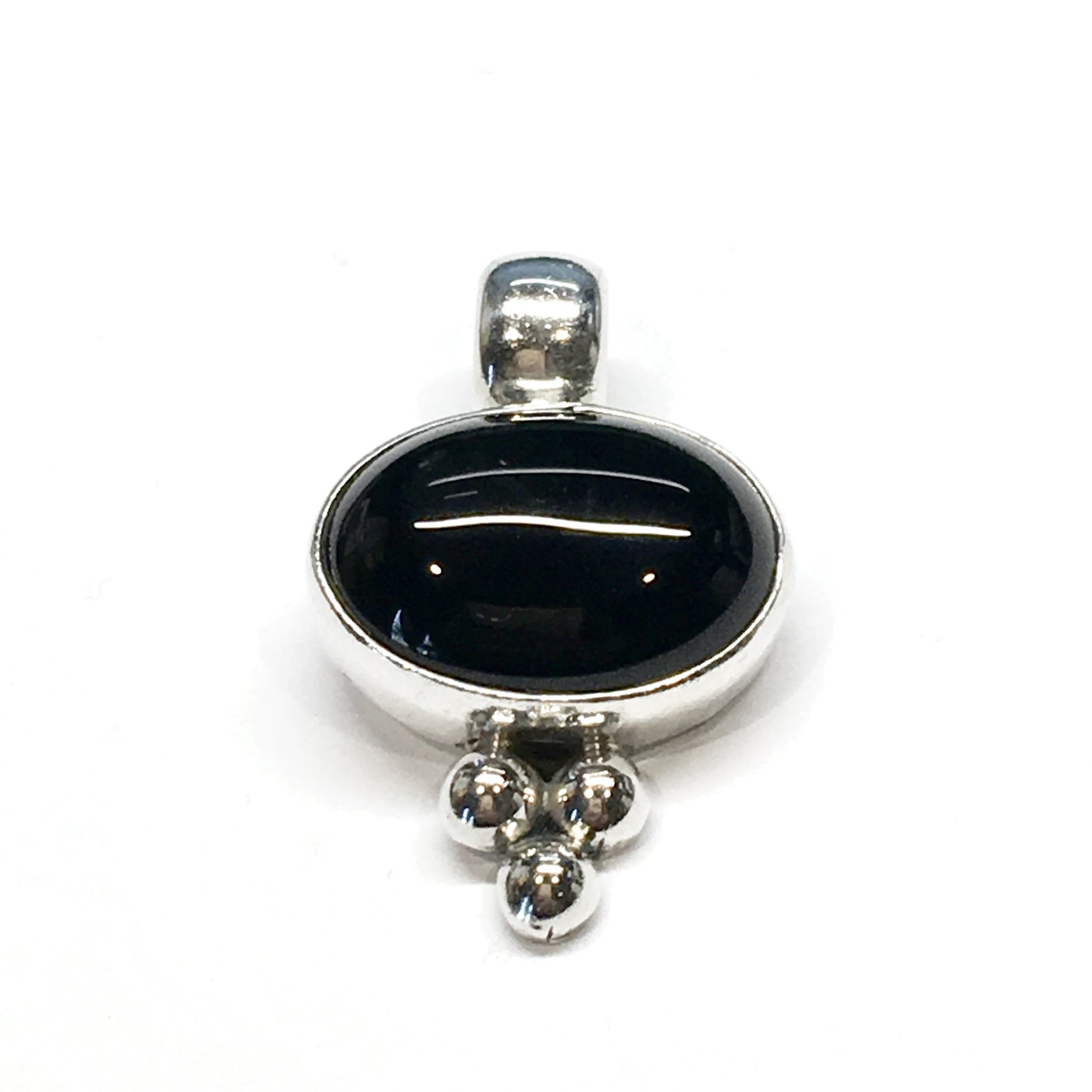 Sterling Silver Pendant, Vintage simple black stone silver pendant
