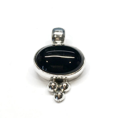 Sterling Silver Pendant, Vintage simple black stone silver pendant