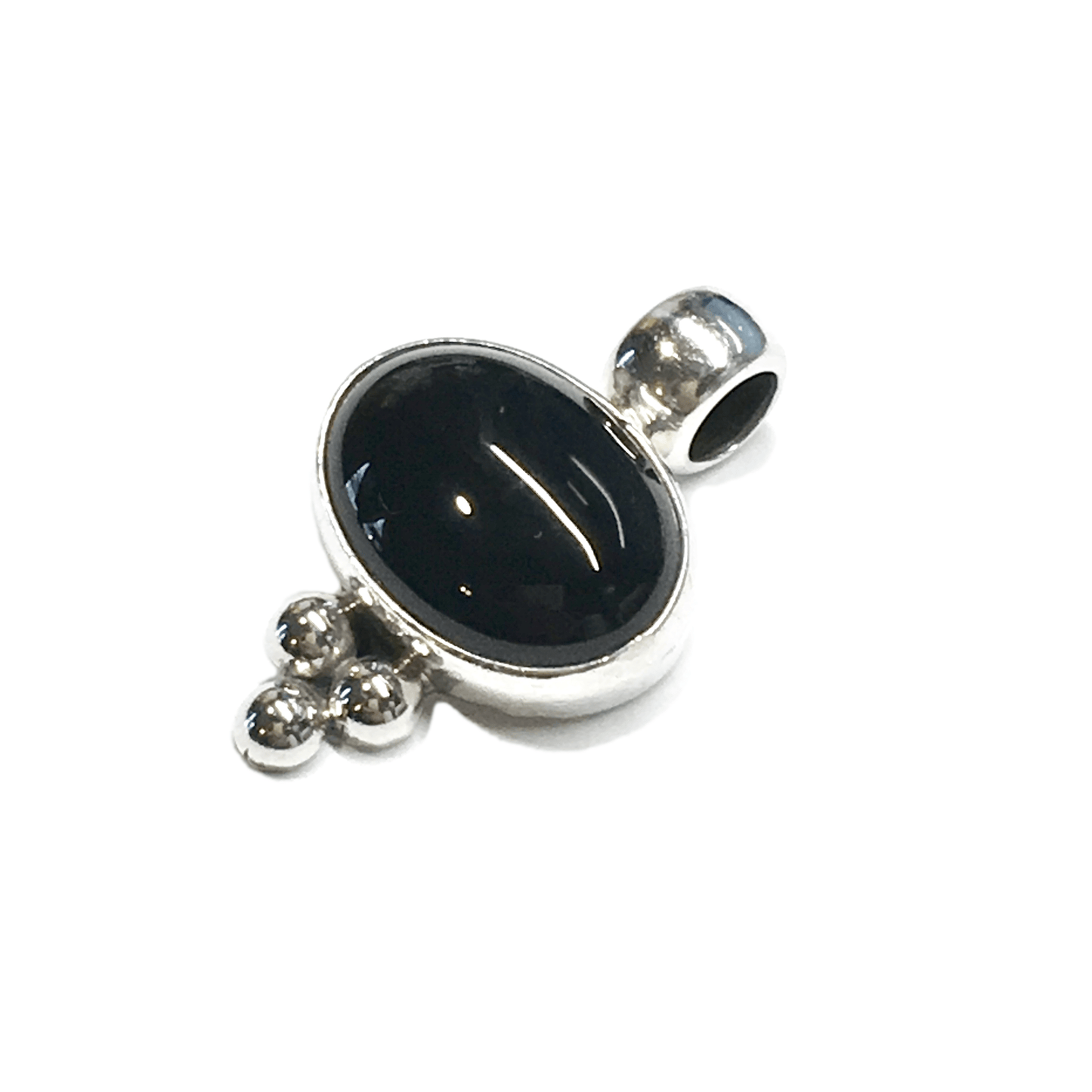 Sterling Silver Pendant, Vintage simple oval black stone silver pendant