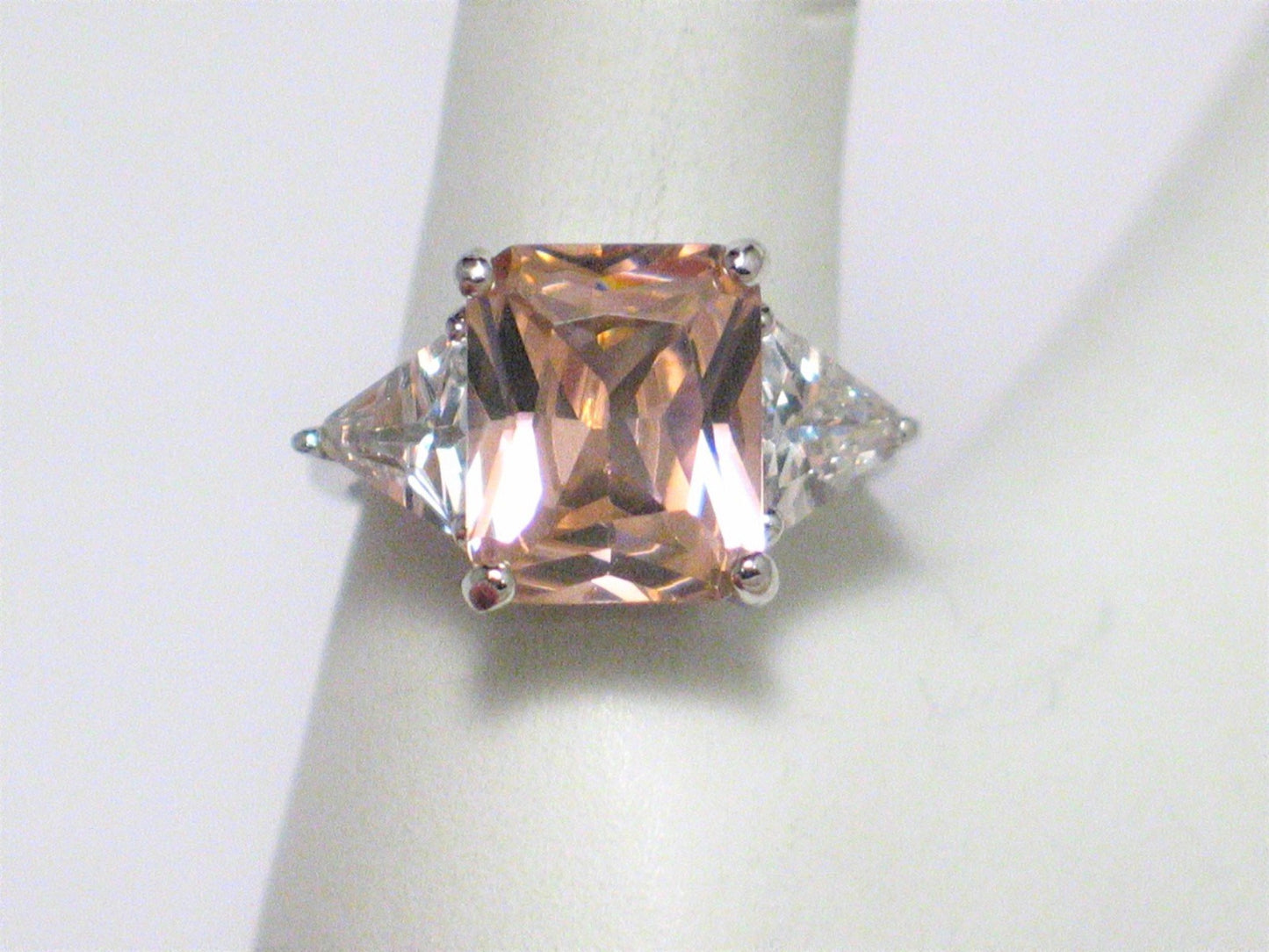 Sterling Silver Ring, sz6 Shimmery Emerald cut Pink Stone Statement Ring - Blingschlingers Jewelry