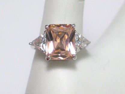 Sterling Silver Ring, sz6 Shimmery Emerald cut Pink Stone Statement Ring - Blingschlingers Jewelry