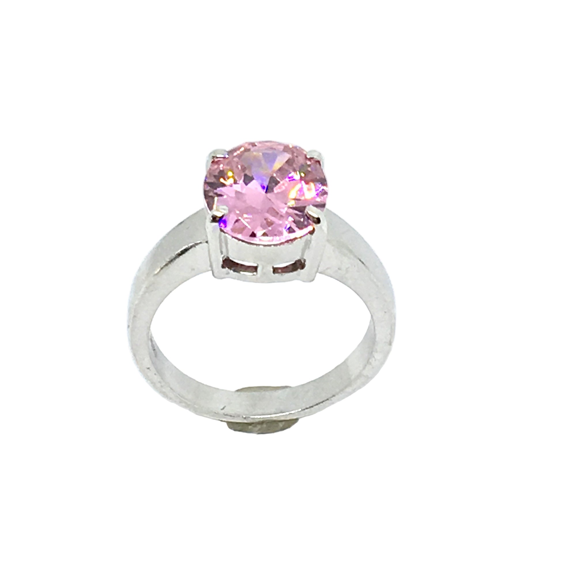 Sterling Silver Glittery Pink Zirconia Stone Ring sz 8