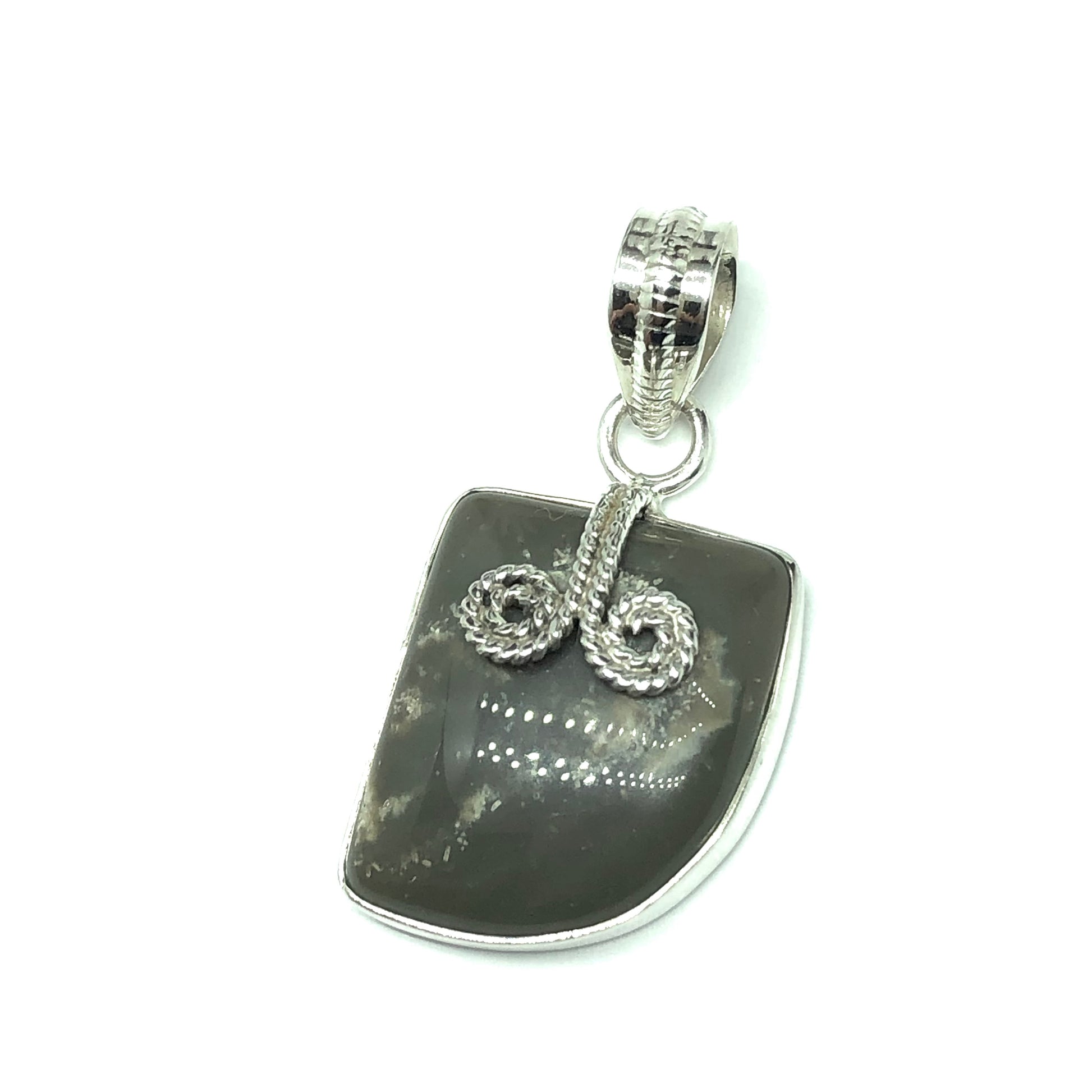 Jewelry | 925 Sterling Silver Pendant Edgy Asymmetrical Design Khaki Brown Stone Mens Womens