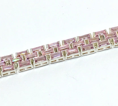Sterling Silver Bracelet, Fancy Party Style Sparkling Pink CZ Gemstone Bracelet