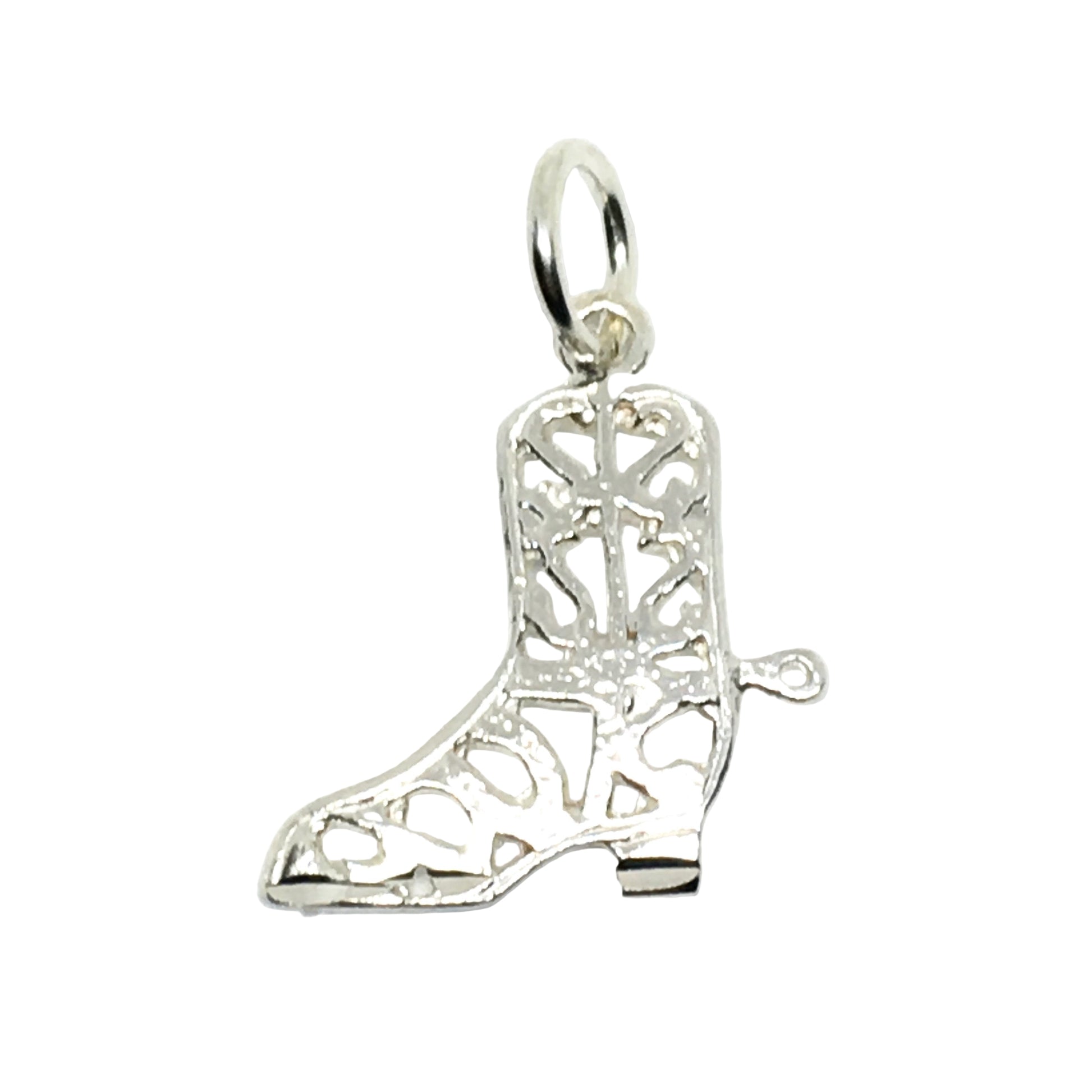 Sterling Silver Boot Charm, Fancy Cutout Western Style Cowboy Boot Pendant