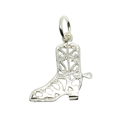 Sterling Silver Boot Charm, Fancy Cutout Western Style Cowboy Boot Pendant