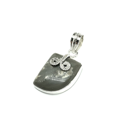 Sterling Silver Stone Pendant | Edgy Style Khaki Brown Agate Stone Pendant, 925 Silver Jewelry