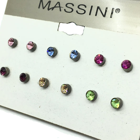 Discount Jewelry | Variety Pack of 6 pairs 4 mm Colorful Crystal Stud Earrings