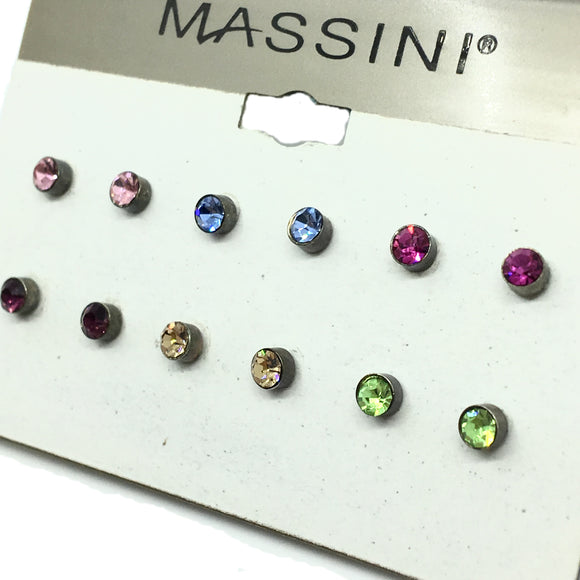 Discount Jewelry | Variety Pack of 6 pairs 4 mm Colorful Crystal Stud Earrings