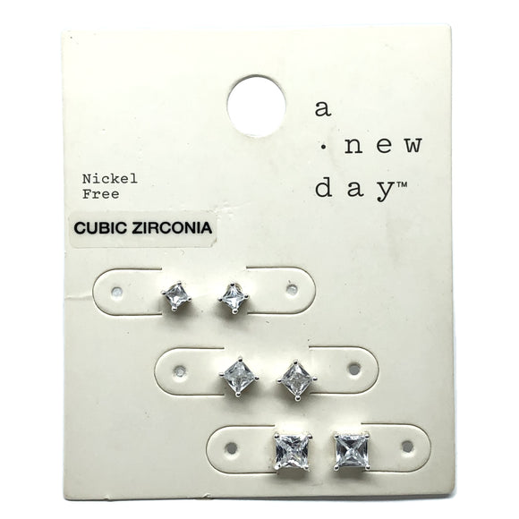Earrings Womens Silver Stud Earrings Set Graduating Princess Cut Cubic Zirconia Stone