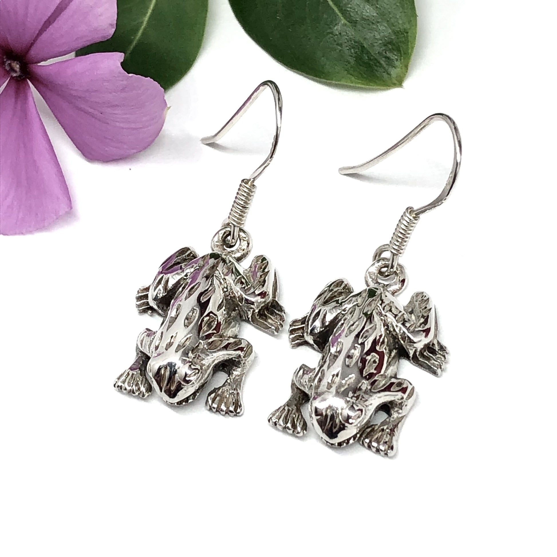 Jewelry > Earrings > Womens Sterling Silver Unique Frog Inspired Dangle Earrings
