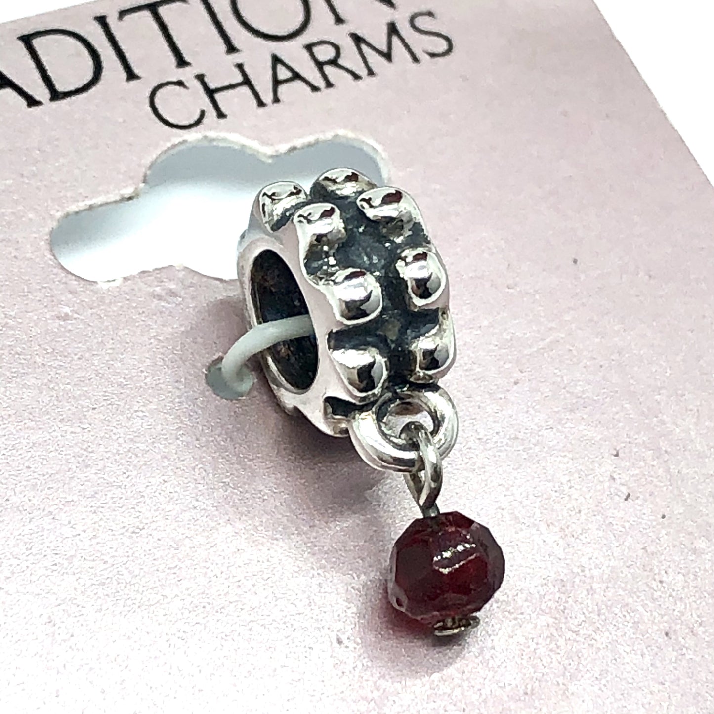 Jewelry womens - Sterling Silver Garnet Red Crystal Hobnail Design Bead Charm