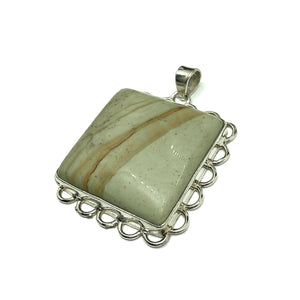 Jewelry | Big Bold Sterling Silver Tea Green Picture Jasper Stone Pendant - Blingschlingers Jewelry