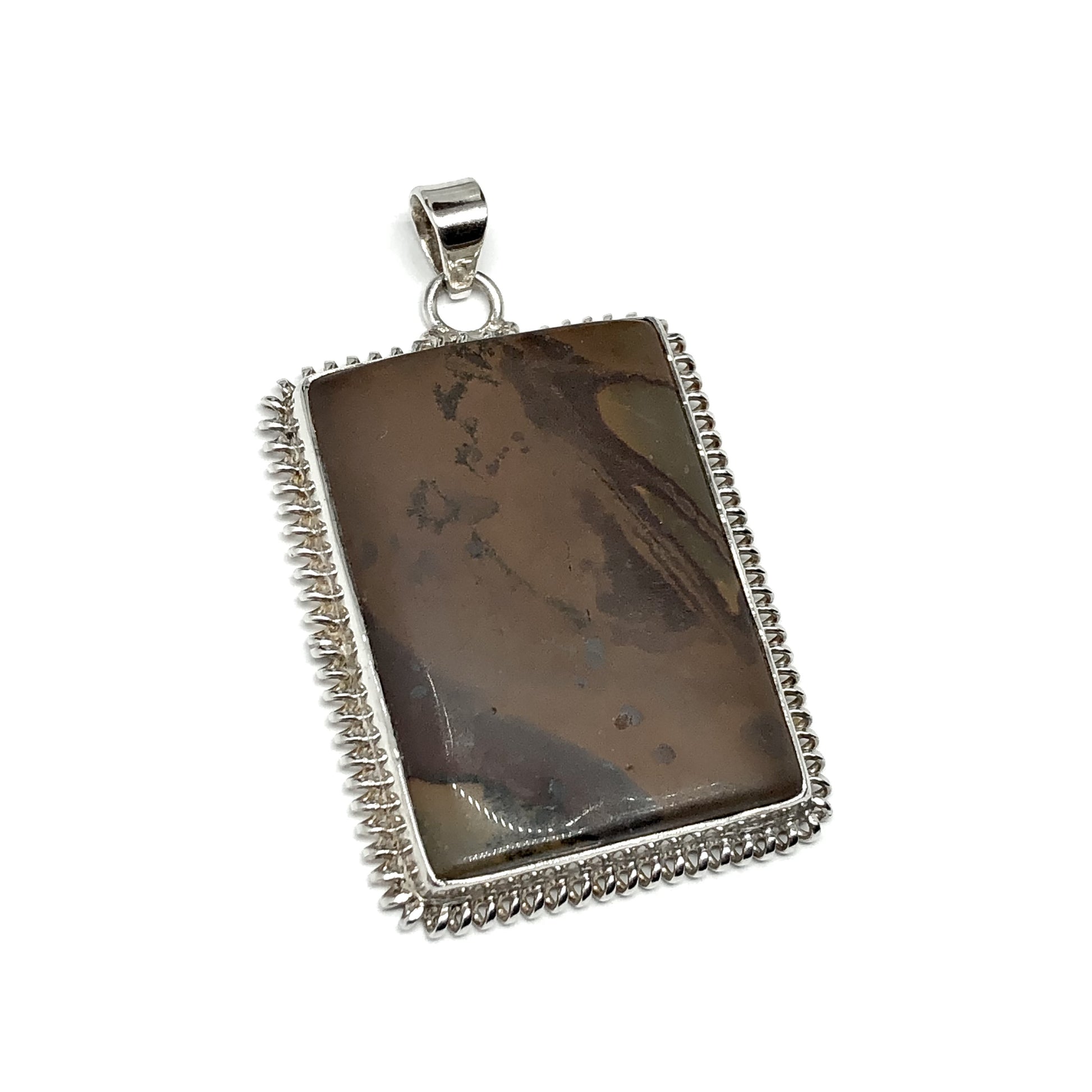 Unique Large Rectangular Brown Stone Sterling Silver Pendant