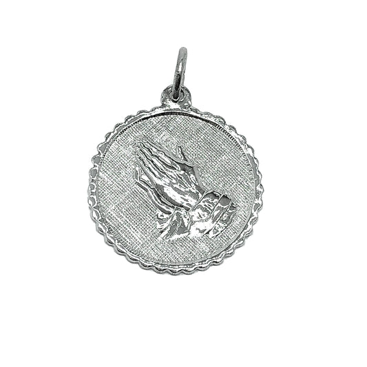 Estate Jewelry | Sterling Silver Praying Hands Medallion Religious Medal Charm