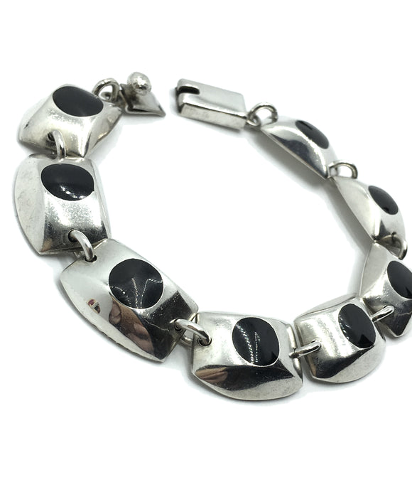 Vintage Jewelry | Sterling Silver Black Unique Block Link Chain Bracelet 7.75