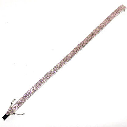 Sterling Silver Bracelet, Fancy Party Style Sparkling Pink CZ Statement Bracelet