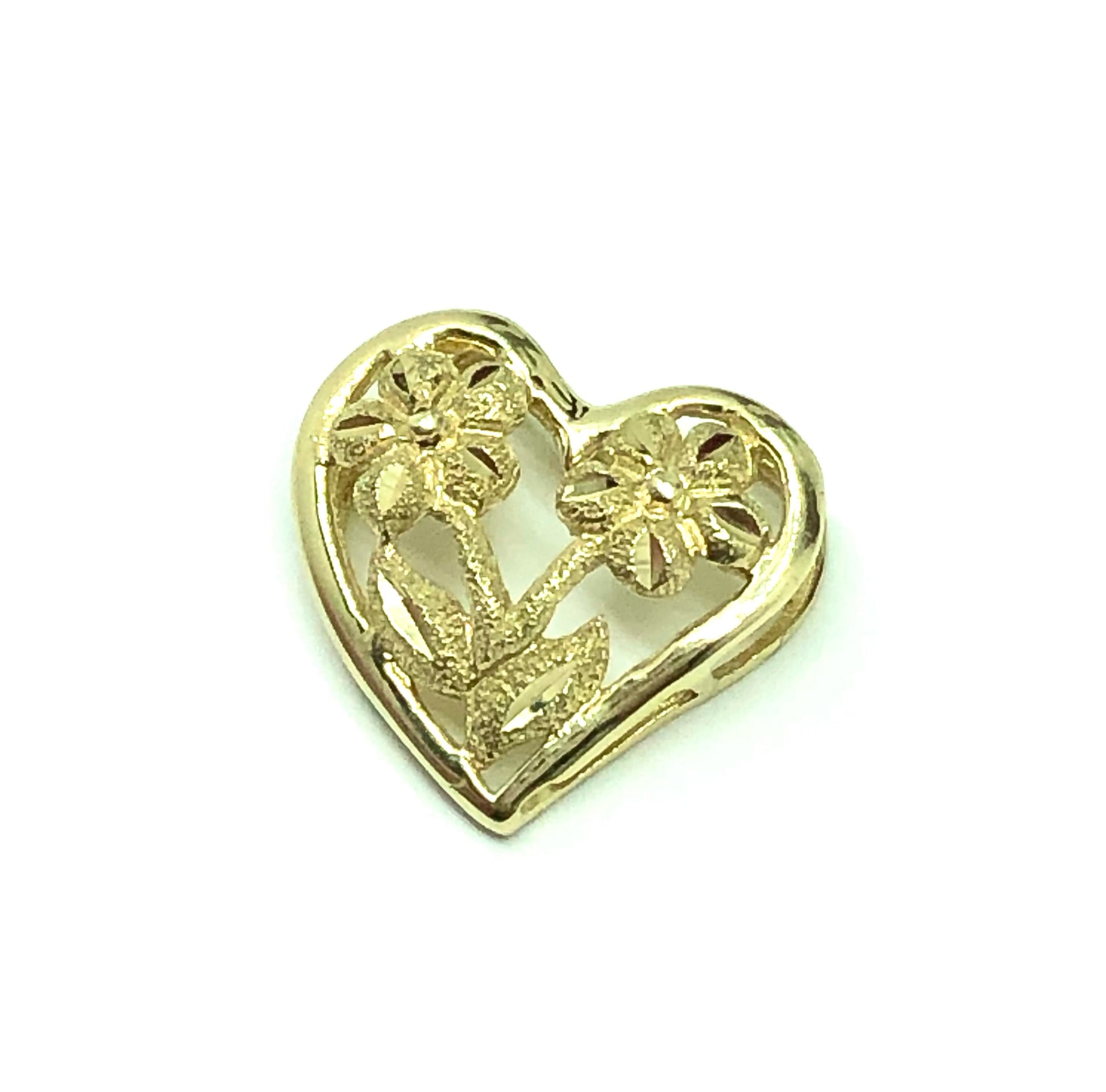 Jewelry Womens 10k Gold Glittery Sandblasted Cut-out Flower Design Heart Pendant - Blingschlingers Jewelry