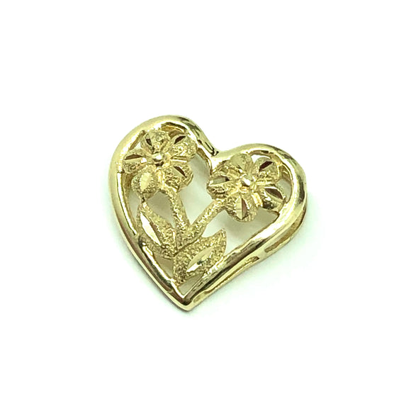 Jewelry > Pendants | Womens 10k Yellow Gold Sandblasted Diamond Cut Floral Heart Pendant- Blingschlingers Jewelry