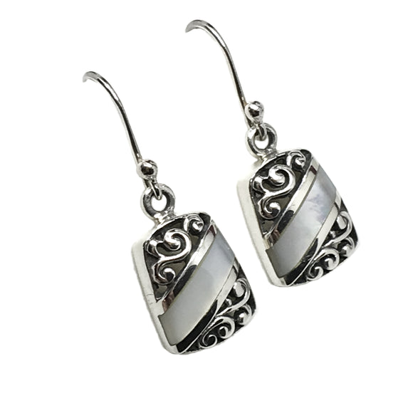 Jewelry Womens | Sterling Silver Cut-out Design White Pearl Dangle Earrings