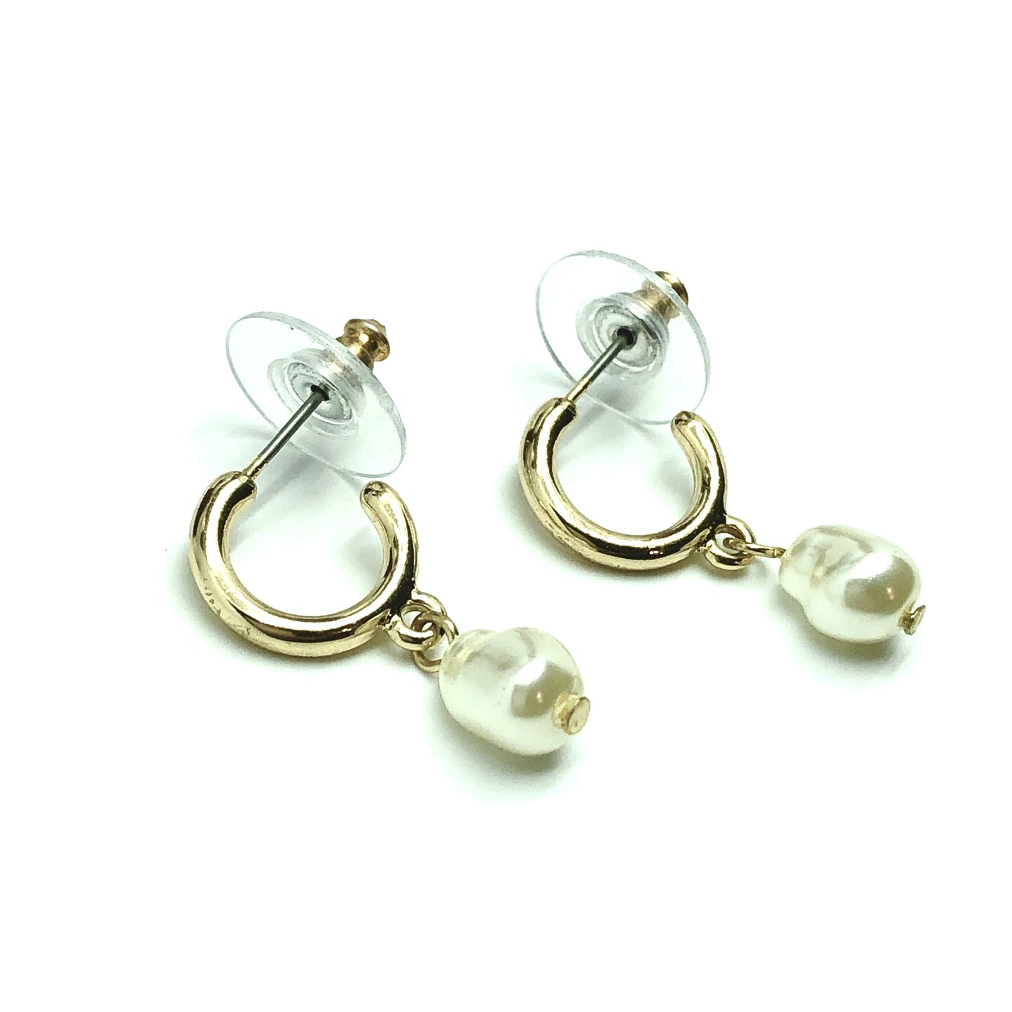 Jewelry | Gold Pearl Dangle Style Small Semi Hoop Earrings