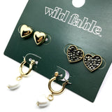 Fashion Jewelry | Variety Pack 3 pairs of Gold Heart Design Stud & Hoop Earrings - Wild Fable