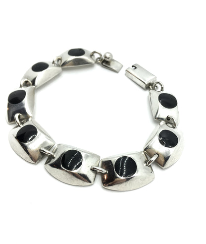 Vintage Jewelry | Womens Sterling Silver Black Unique Block Link Chain Bracelet 7.75"