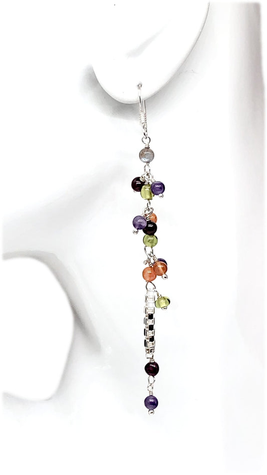 Jewelry | Lusciously Long Sterling Silver Beaded Gem Dangle Earrings